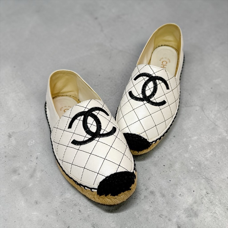 莉亞精品♡ Chanel白格縫線漁夫鞋36 二手-0