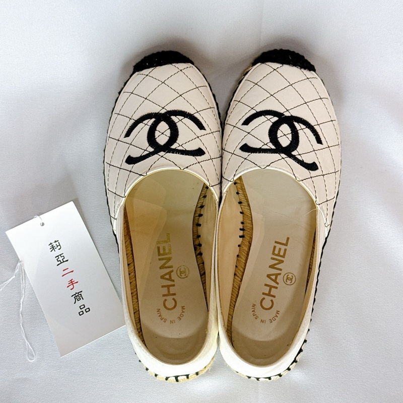 莉亞精品♡ Chanel白格縫線漁夫鞋36 二手-1