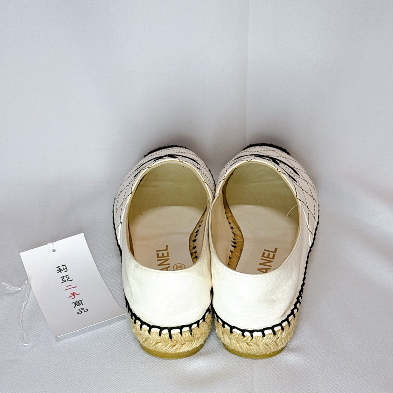 莉亞精品♡ Chanel白格縫線漁夫鞋36 二手-2