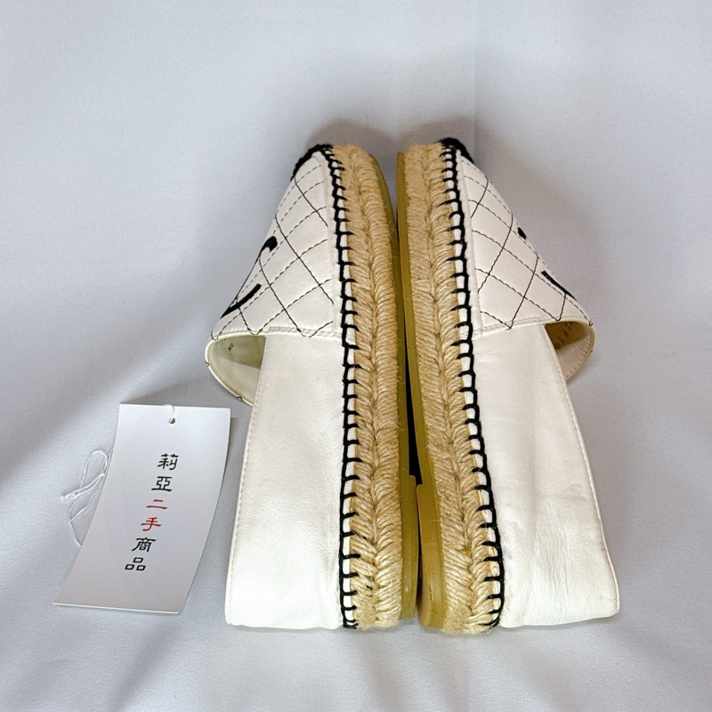莉亞精品♡ Chanel白格縫線漁夫鞋36 二手-3