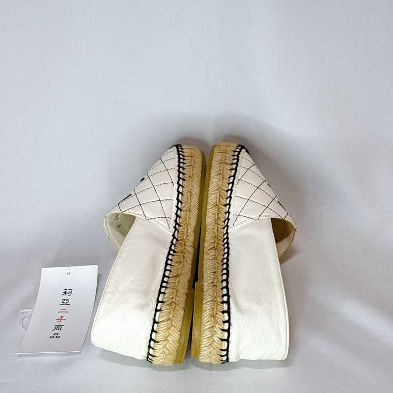 莉亞精品♡ Chanel白格縫線漁夫鞋36 二手-4