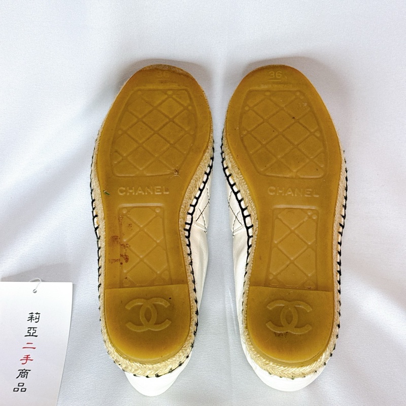 莉亞精品♡ Chanel白格縫線漁夫鞋36 二手-5