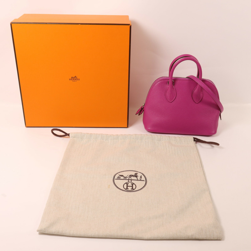 HERMES Chevre皮革Mini Bolide 1923銀扣手挽肩背兩用袋Magnolia-8