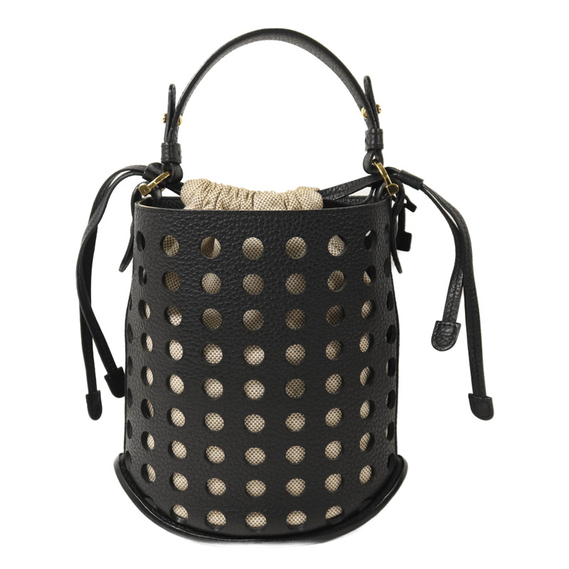 Delvaux 牛皮皮革/帆布Pin Mini Bucket Airess金扣手挽肩背兩用袋-1