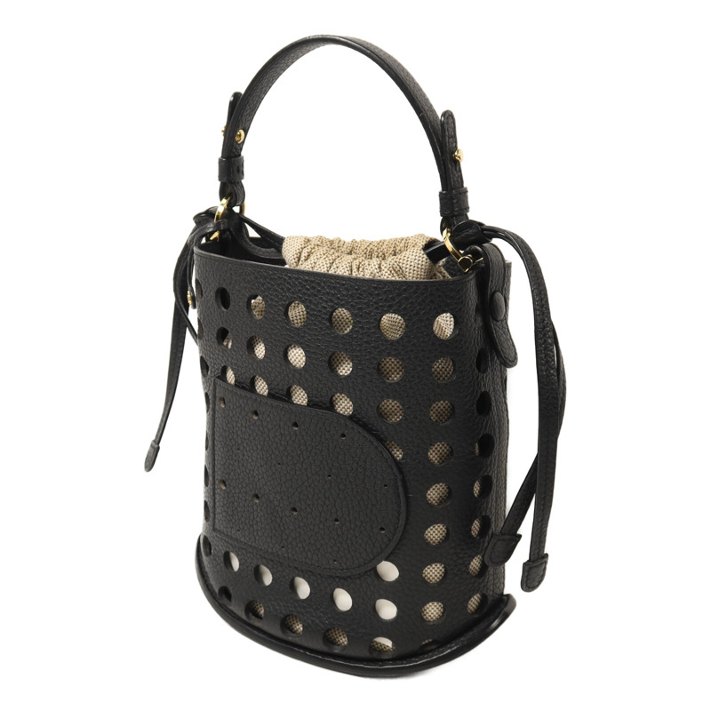 Delvaux 牛皮皮革/帆布Pin Mini Bucket Airess金扣手挽肩背兩用袋-2