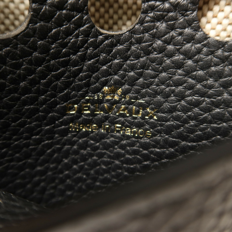 Delvaux 牛皮皮革/帆布Pin Mini Bucket Airess金扣手挽肩背兩用袋-7