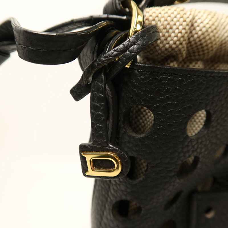 Delvaux 牛皮皮革/帆布Pin Mini Bucket Airess金扣手挽肩背兩用袋-15