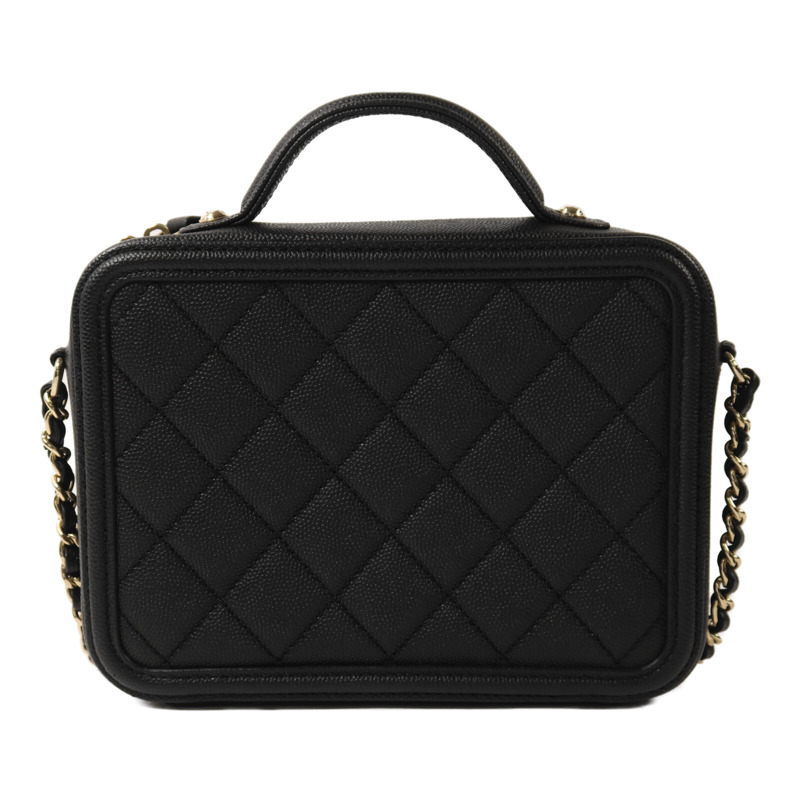 CHANEL 牛皮皮革Vanity Case Small金扣鏈帶手挽肩背兩用袋-1