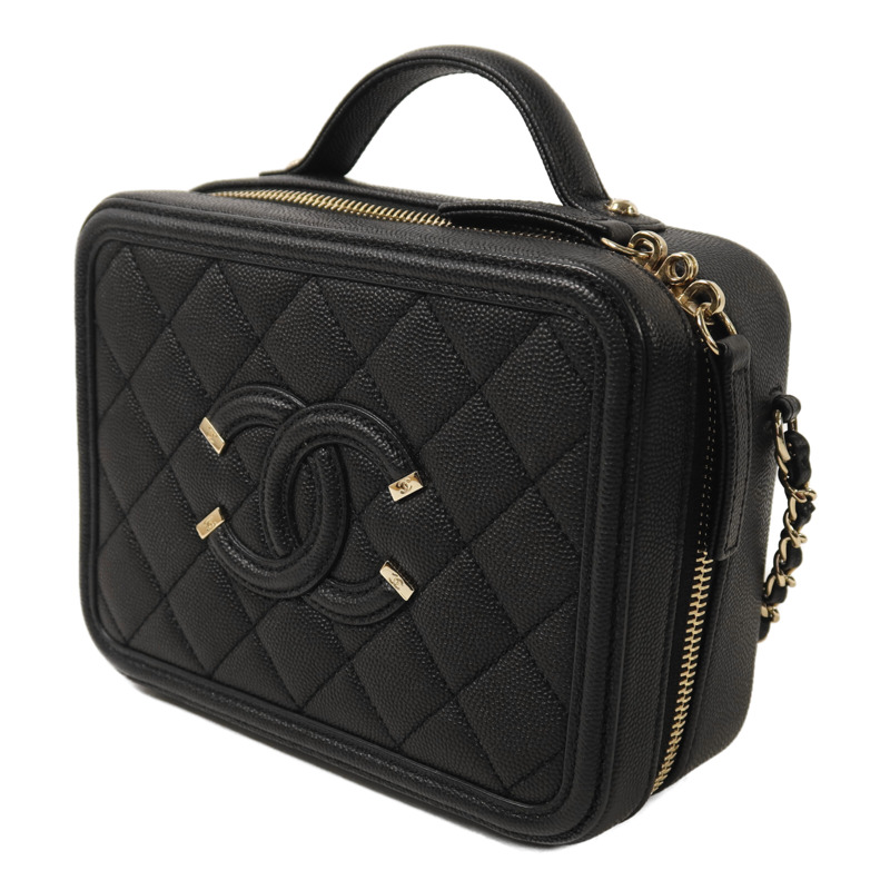 CHANEL 牛皮皮革Vanity Case Small金扣鏈帶手挽肩背兩用袋-2