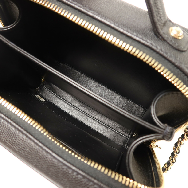 CHANEL 牛皮皮革Vanity Case Small金扣鏈帶手挽肩背兩用袋-4