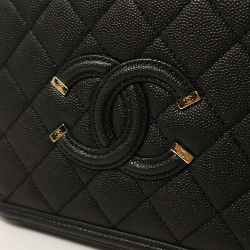 CHANEL 牛皮皮革Vanity Case Small金扣鏈帶手挽肩背兩用袋-11