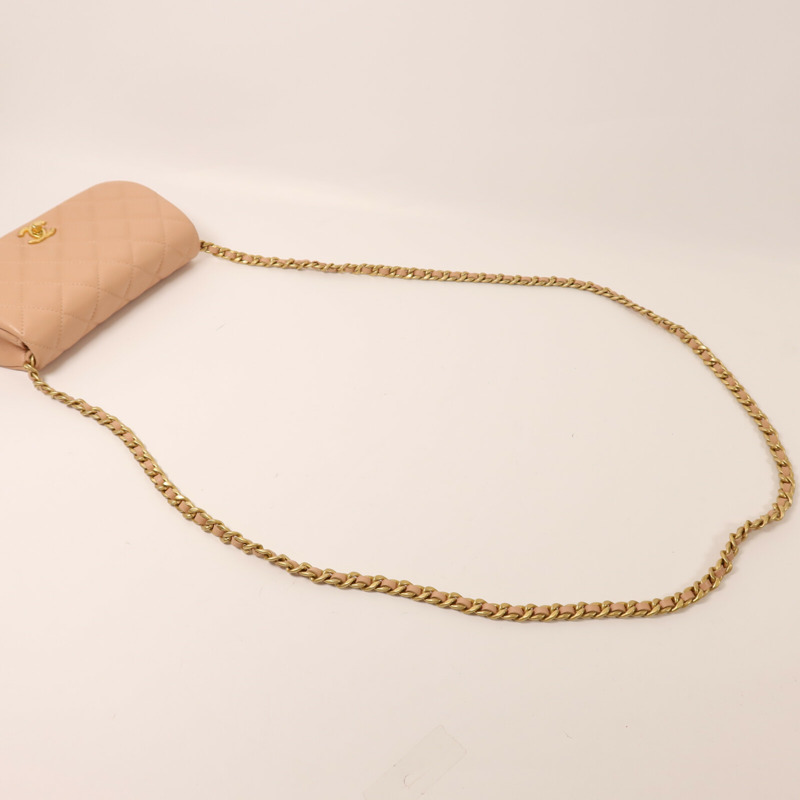 CHANEL 牛皮皮革Chain Shoulder金扣鏈帶肩背袋-8