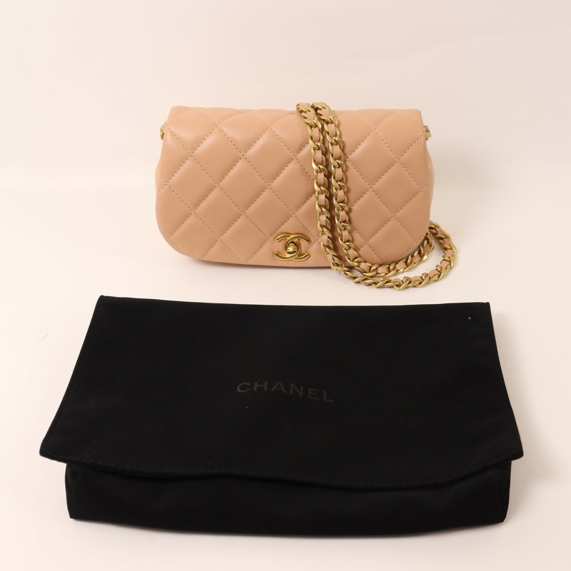 CHANEL 牛皮皮革Chain Shoulder金扣鏈帶肩背袋-9