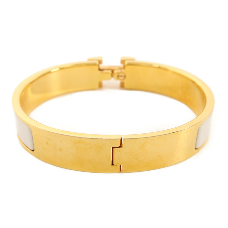 HERMES 金屬/琺瑯Clic H手鐲Blanc-2