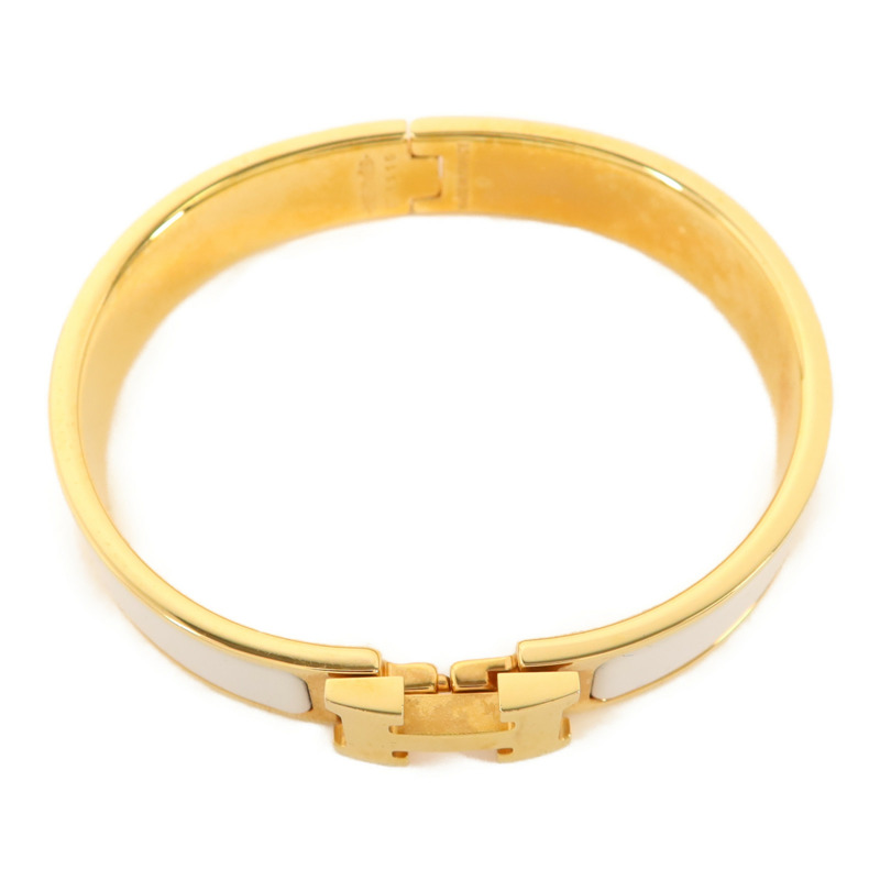 HERMES 金屬/琺瑯Clic H手鐲Blanc-3