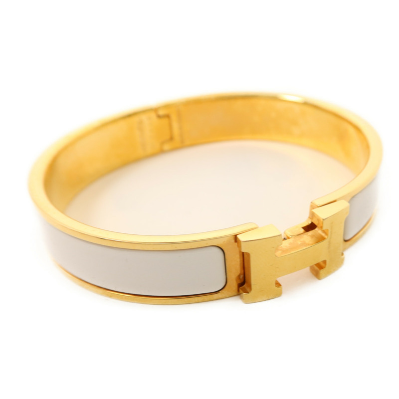 HERMES 金屬/琺瑯Clic H手鐲Blanc-4