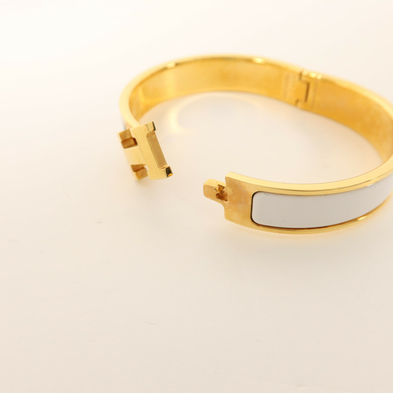 HERMES 金屬/琺瑯Clic H手鐲Blanc-5