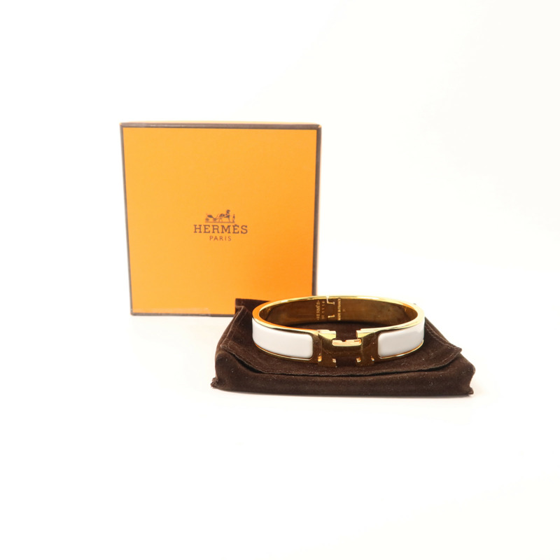 HERMES 金屬/琺瑯Clic H手鐲Blanc-10