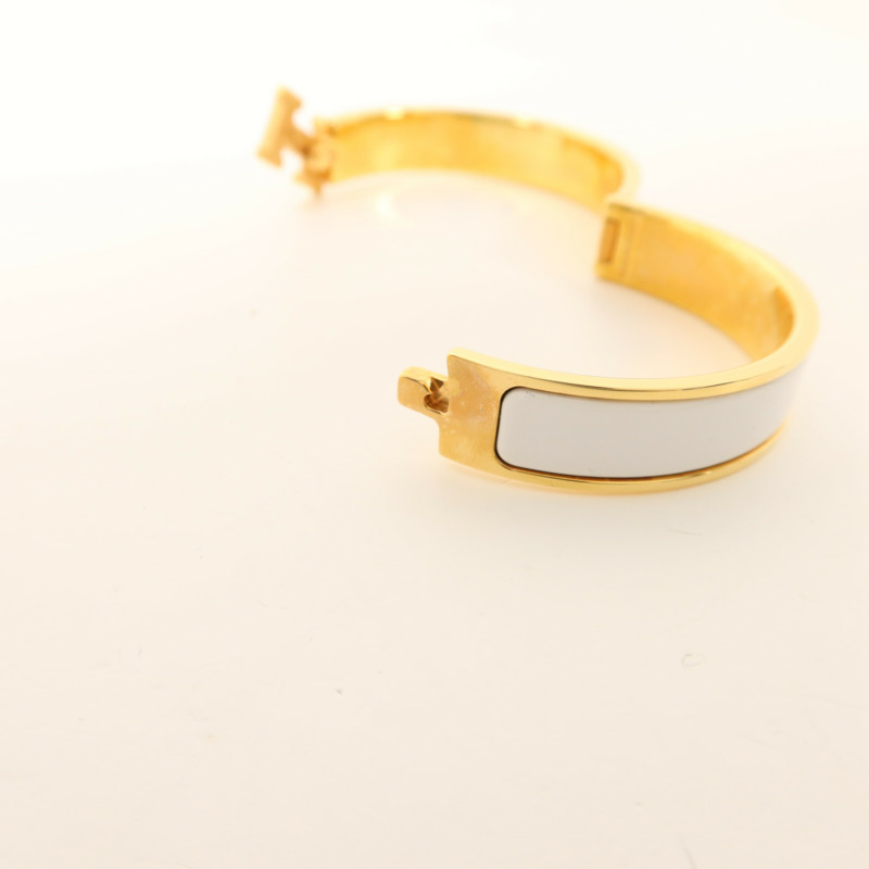 HERMES 金屬/琺瑯Clic H手鐲Blanc-11