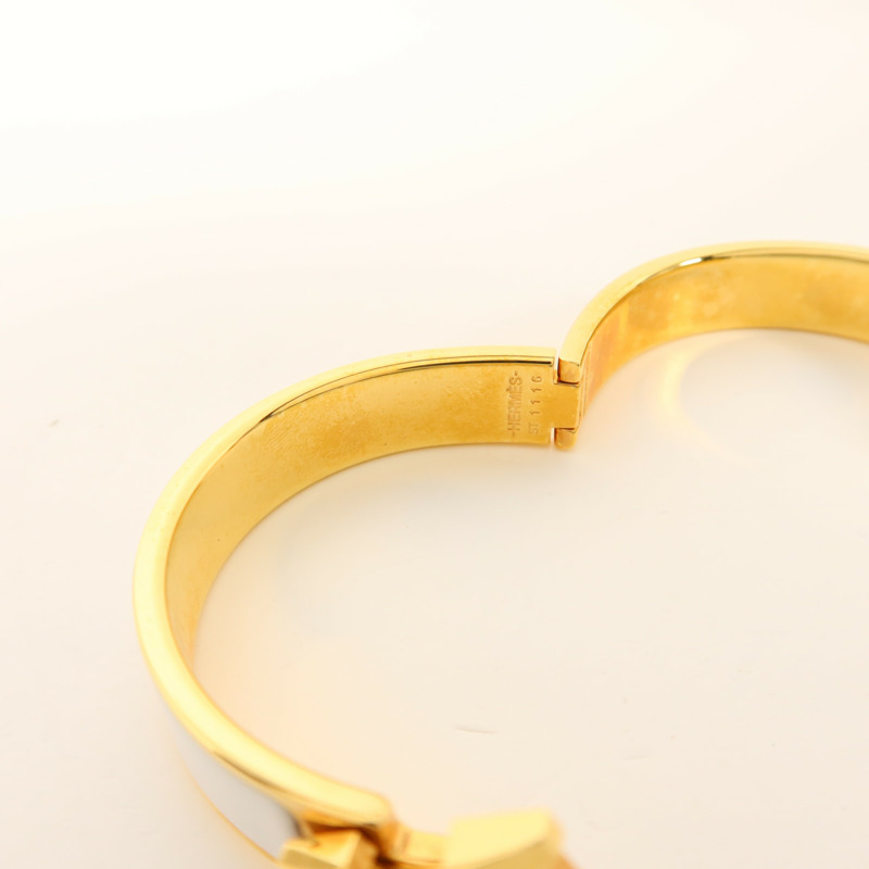 HERMES 金屬/琺瑯Clic H手鐲Blanc-14