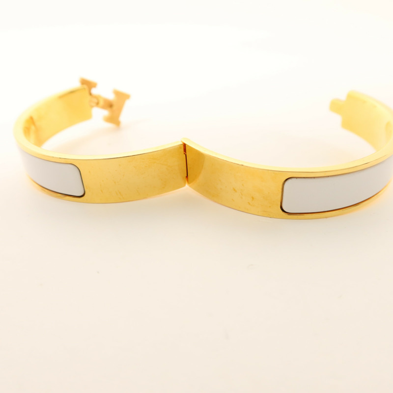 HERMES 金屬/琺瑯Clic H手鐲Blanc-15