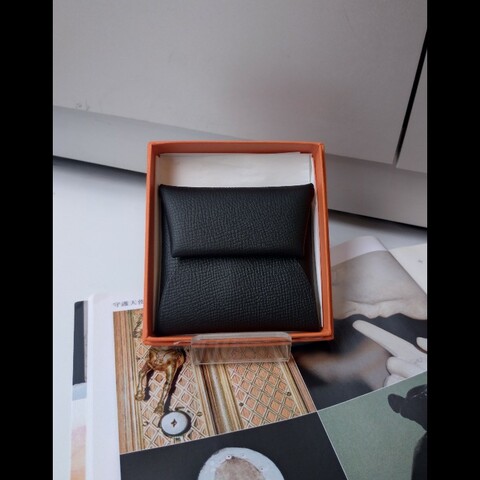 Hermes 黑皮對開小方零錢包 Bastia