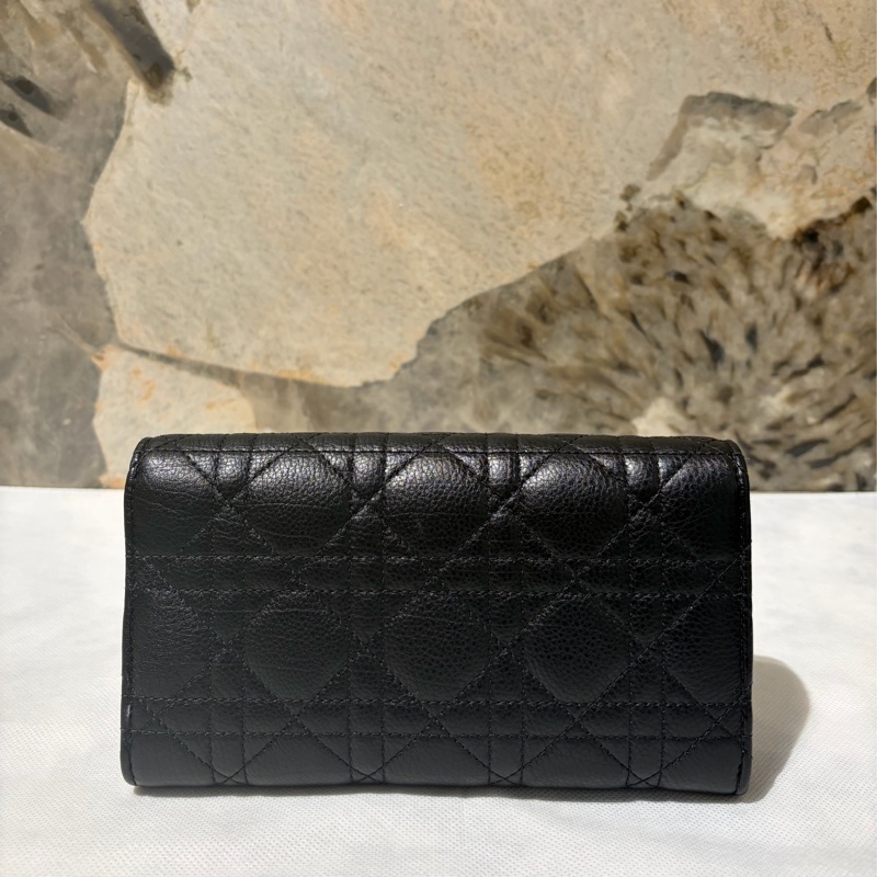 Dior黑牛皮金釦信封長夾-1