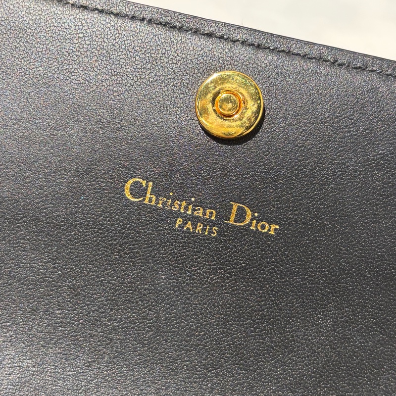Dior黑牛皮金釦信封長夾-7
