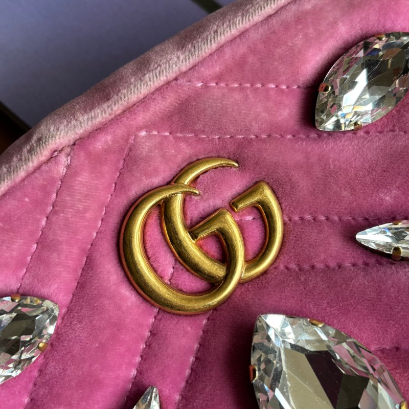 ::GUCCI 真品＊448065 粉色天鵝絨鑽飾相機包 斜背包-2