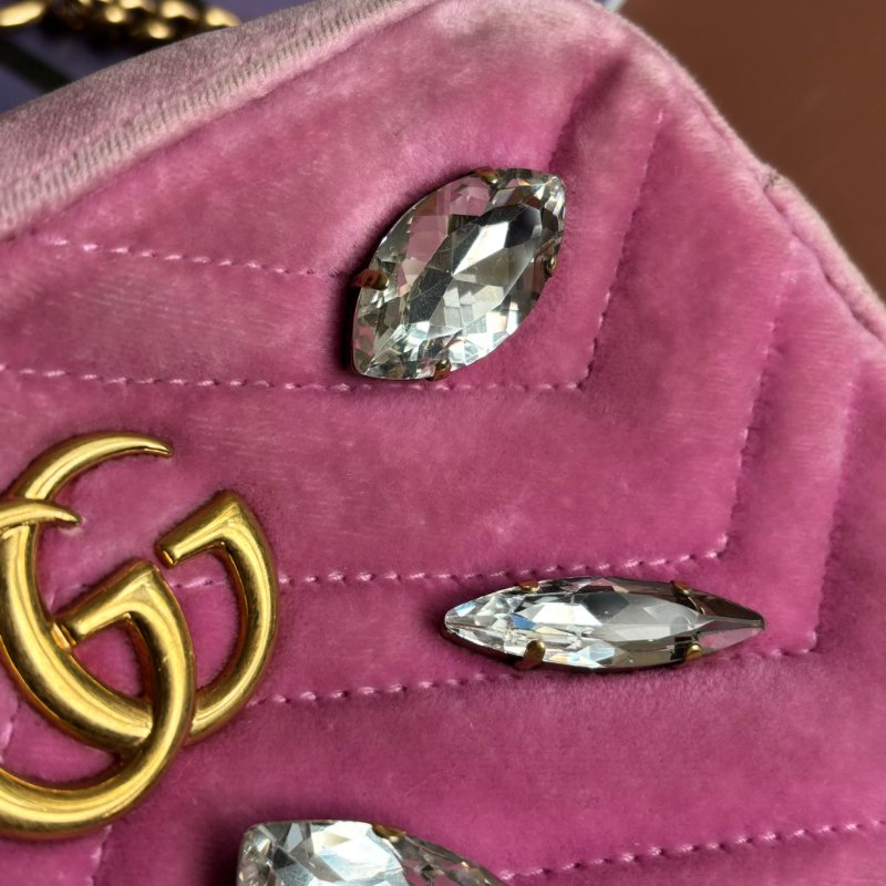::GUCCI 真品＊448065 粉色天鵝絨鑽飾相機包 斜背包-3