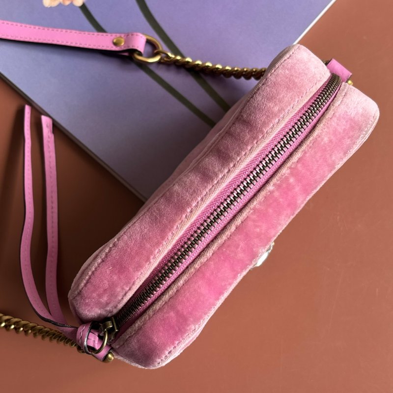 ::GUCCI 真品＊448065 粉色天鵝絨鑽飾相機包 斜背包-6