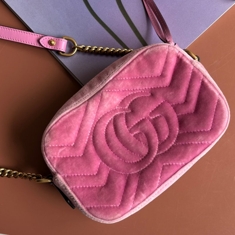 ::GUCCI 真品＊448065 粉色天鵝絨鑽飾相機包 斜背包-8