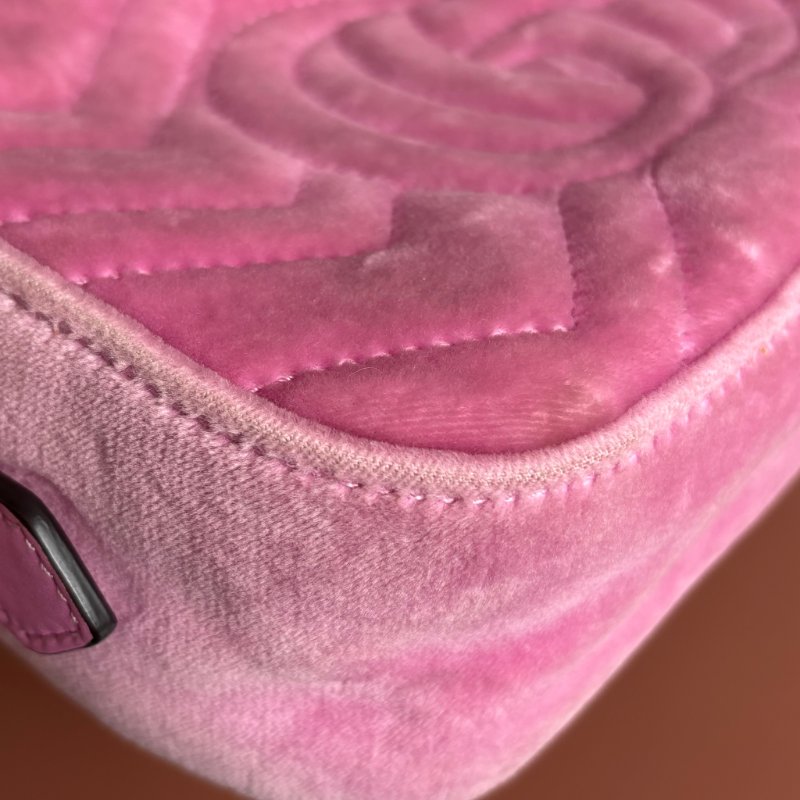 ::GUCCI 真品＊448065 粉色天鵝絨鑽飾相機包 斜背包-10