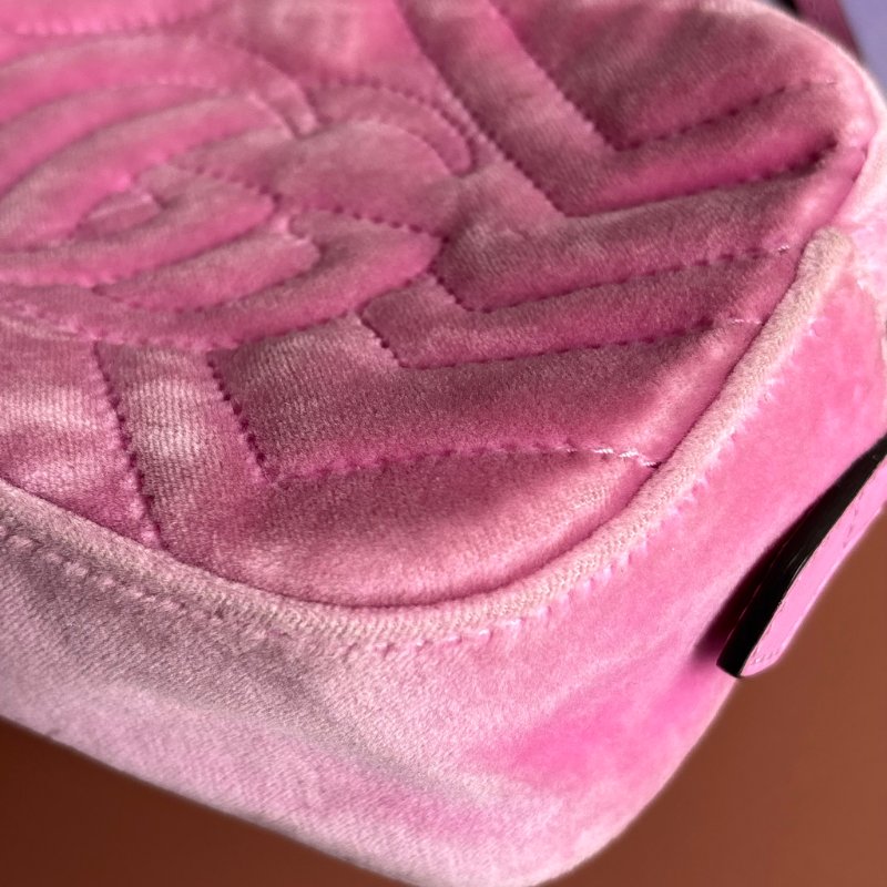 ::GUCCI 真品＊448065 粉色天鵝絨鑽飾相機包 斜背包-11