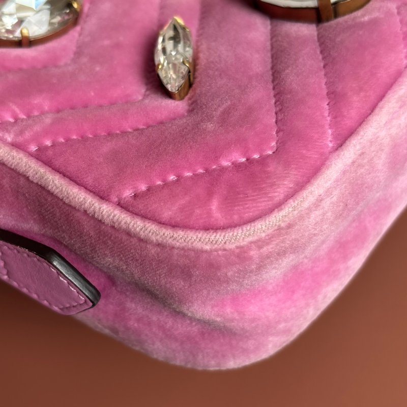 ::GUCCI 真品＊448065 粉色天鵝絨鑽飾相機包 斜背包-13