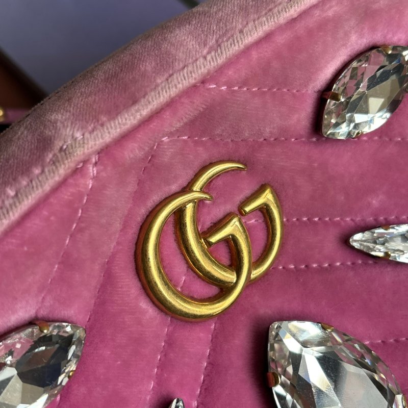 ::GUCCI 真品＊448065 粉色天鵝絨鑽飾相機包 斜背包-14