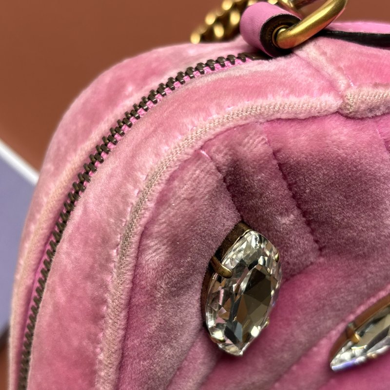 ::GUCCI 真品＊448065 粉色天鵝絨鑽飾相機包 斜背包-21