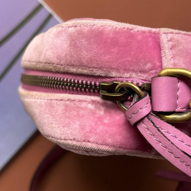 ::GUCCI 真品＊448065 粉色天鵝絨鑽飾相機包 斜背包-22