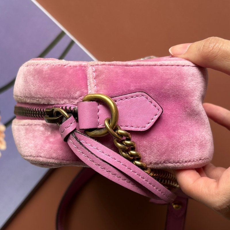 ::GUCCI 真品＊448065 粉色天鵝絨鑽飾相機包 斜背包-23