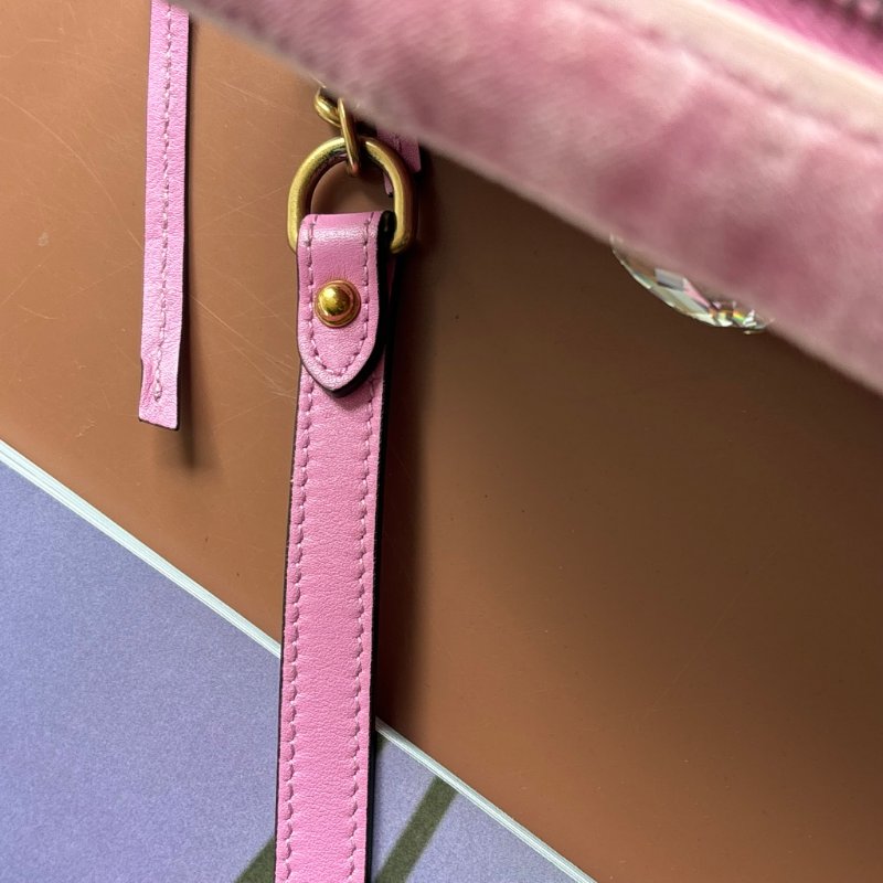 ::GUCCI 真品＊448065 粉色天鵝絨鑽飾相機包 斜背包-24