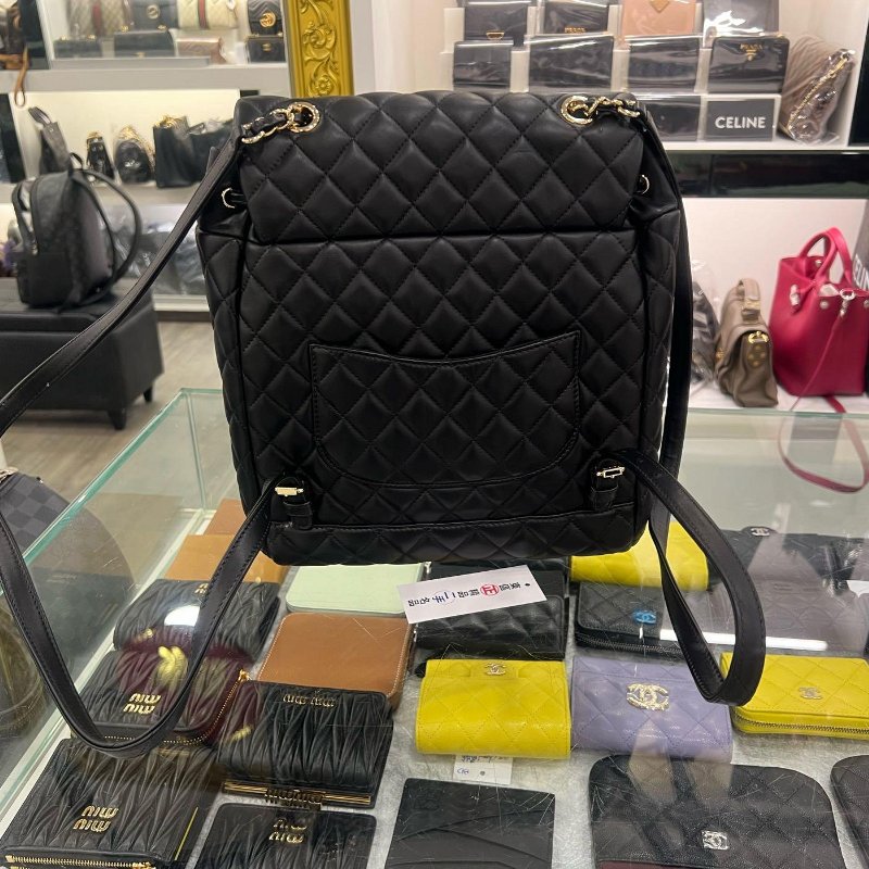 東區正精品㊣CHANEL A91122 香奈兒黑色羊皮翻蓋金釦金鍊雙肩後背包大款 RZ6358-4