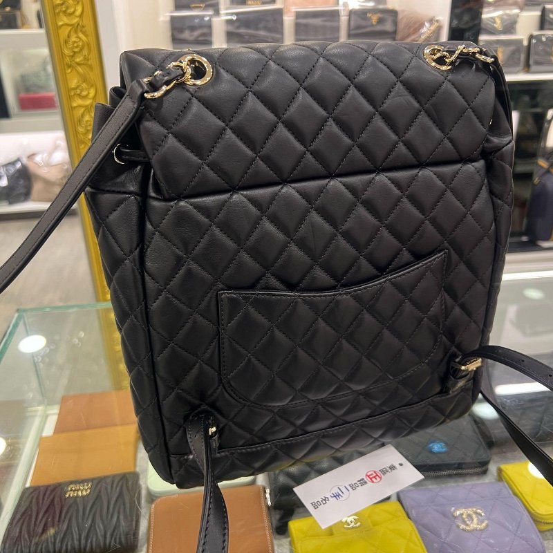 東區正精品㊣CHANEL A91122 香奈兒黑色羊皮翻蓋金釦金鍊雙肩後背包大款 RZ6358-5