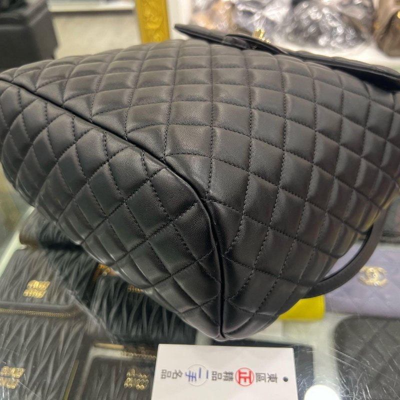 東區正精品㊣CHANEL A91122 香奈兒黑色羊皮翻蓋金釦金鍊雙肩後背包大款 RZ6358-7