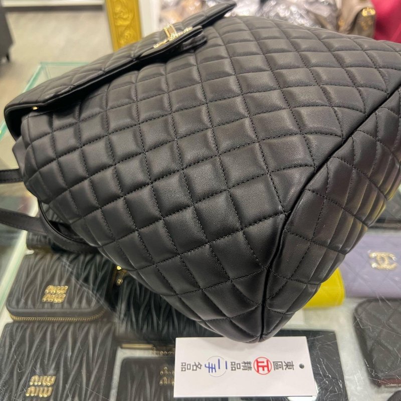 東區正精品㊣CHANEL A91122 香奈兒黑色羊皮翻蓋金釦金鍊雙肩後背包大款 RZ6358-8