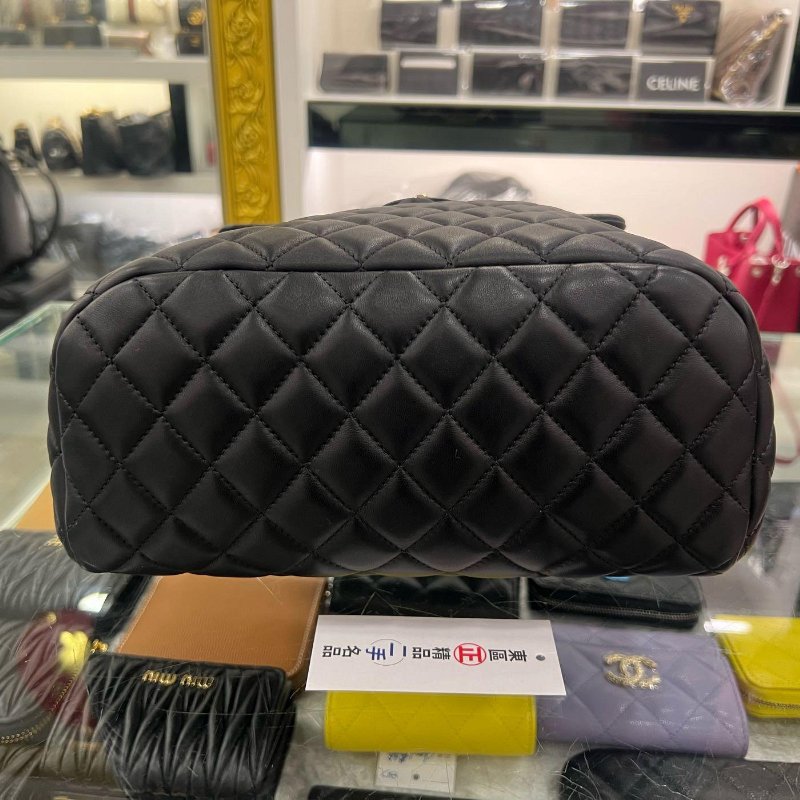 東區正精品㊣CHANEL A91122 香奈兒黑色羊皮翻蓋金釦金鍊雙肩後背包大款 RZ6358-9