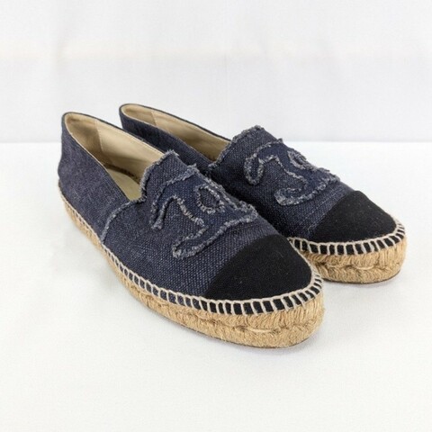 莉亞精品♡CHANEL 黑頭單寧藍漁夫鞋 尺碼37 二手美品