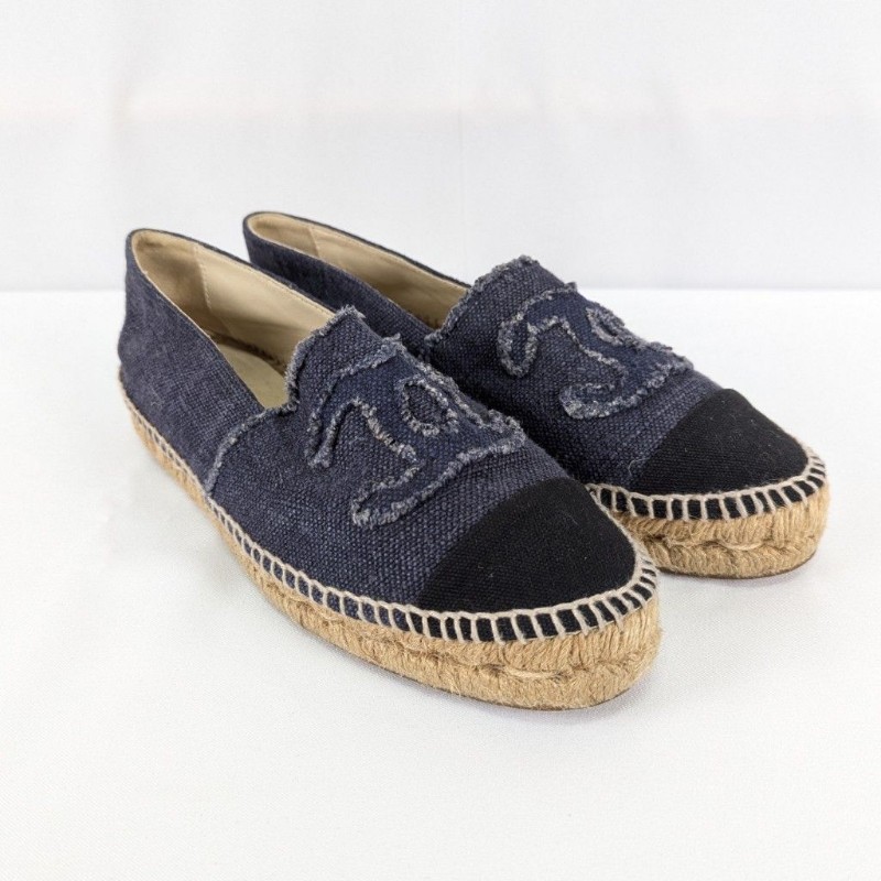 莉亞精品♡CHANEL 黑頭單寧藍漁夫鞋 尺碼37 二手美品-0