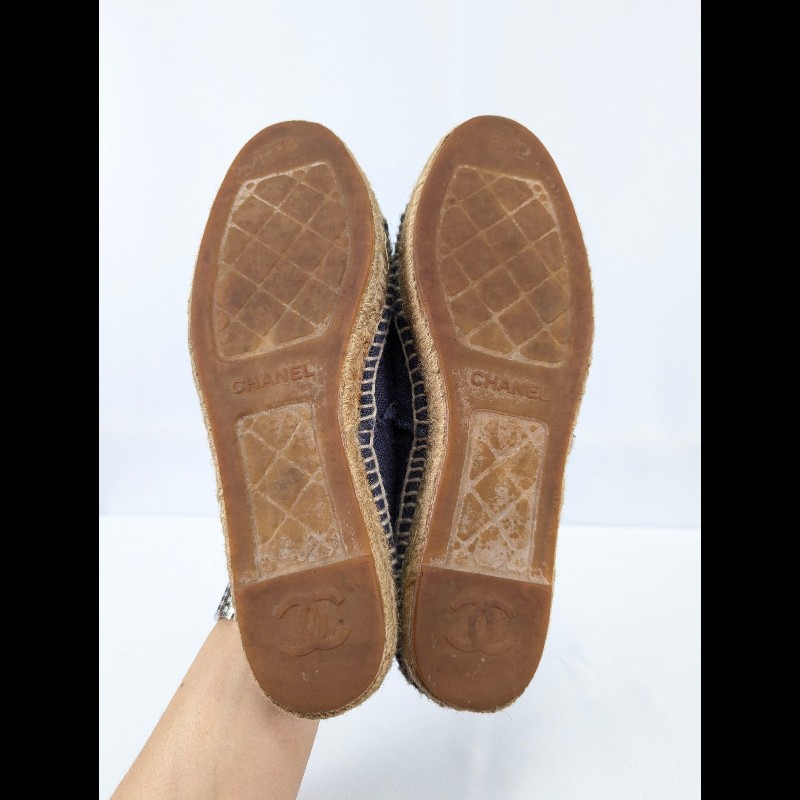 莉亞精品♡CHANEL 黑頭單寧藍漁夫鞋 尺碼37 二手美品-4