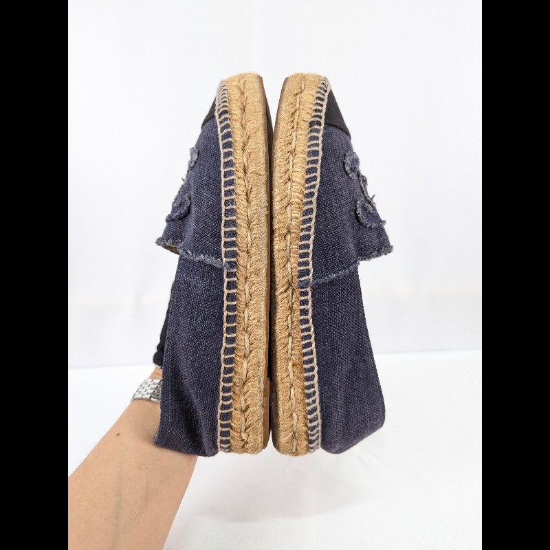 莉亞精品♡CHANEL 黑頭單寧藍漁夫鞋 尺碼37 二手美品-6