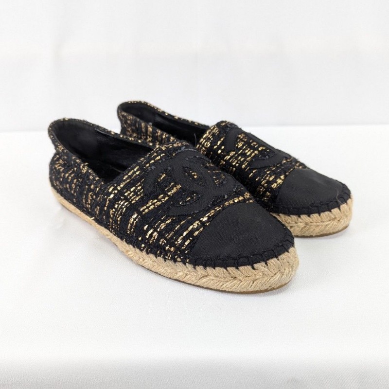 莉亞精品♡CHANEL 黑頭金絲漁夫鞋 尺碼37 二手美品-0